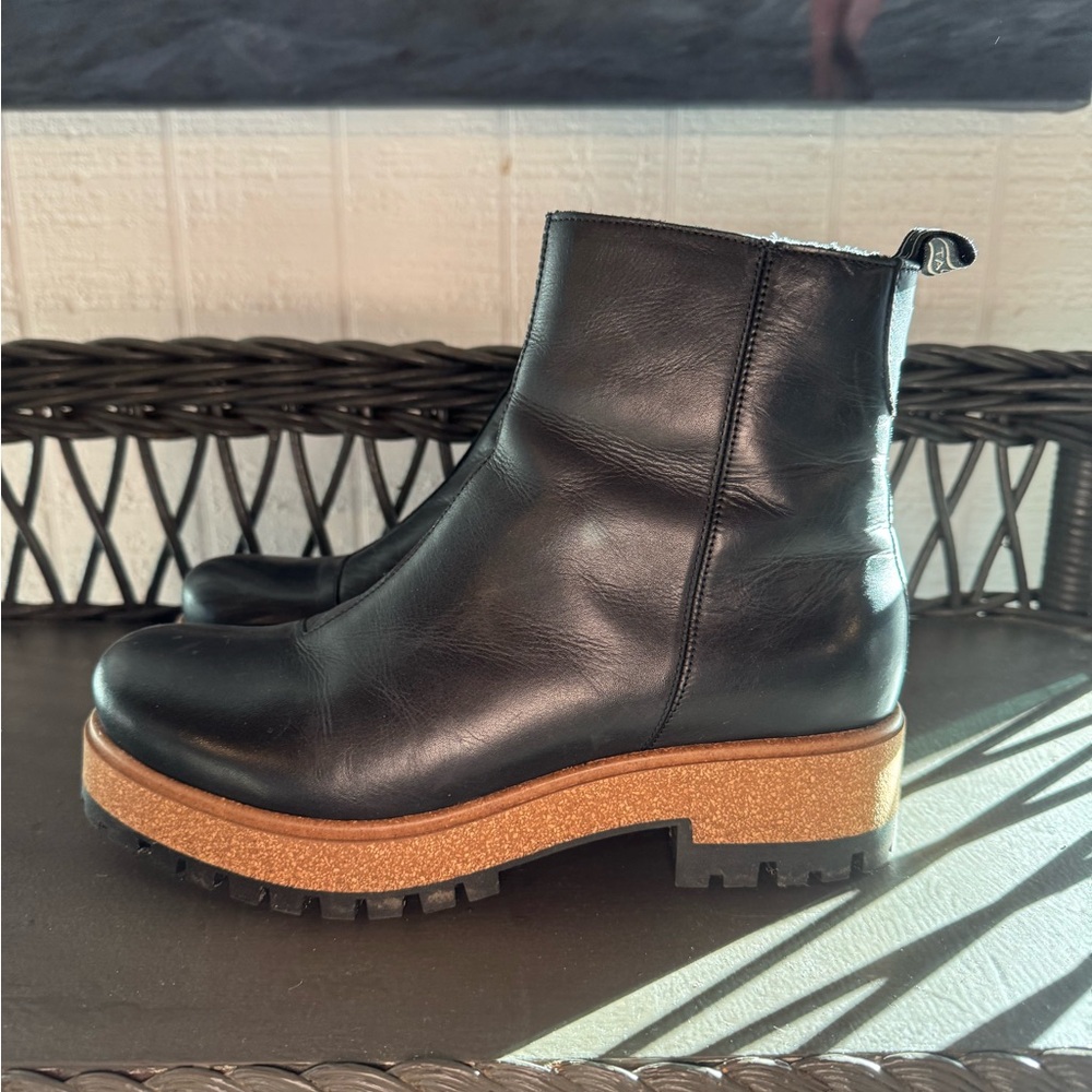 Black and Tan Ankle Boots with Chunky Heel